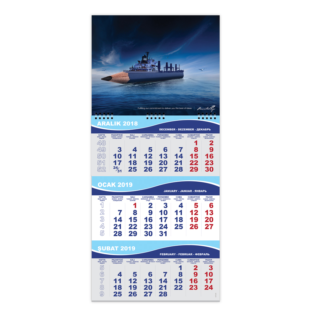 Gemici Takvim - Orta Gemici Tek Parça Spiralli